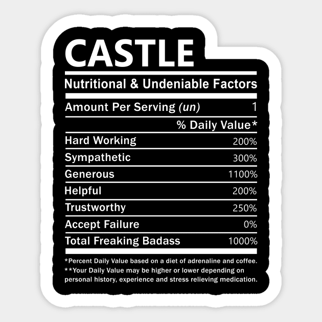 Castle Name T Shirt - Castle Nutritional and Undeniable Name Factors Gift Item Tee Sticker by nikitak4um